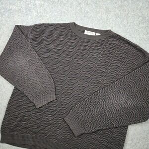 Domani Sweater Mens XL Brown Geometric Textured Knit Cotton Vintage 90s